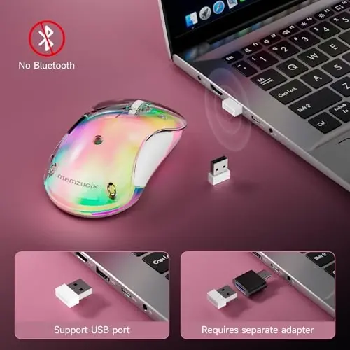 memzuoix 2.4G LED Wireless Mouse, Rechargeable Ergonomic Mouse with Detachable Cover, 1200 DPI Portable Optical Computer Mouse with USB Receiver for Laptop, PC, Desktop and MacBook, 5 Buttons-Pink - 4