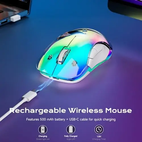 memzuoix 2.4G LED Wireless Mouse, Rechargeable Ergonomic Mouse with Detachable Cover, 1400 DPI Portable Optical Computer Mouse with USB Receiver for Laptop, PC, Desktop and MacBook, 5 Buttons-Blue - 3