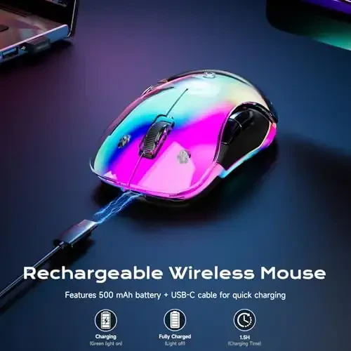 Memzuoix 2.4G LED Wireless Mouse, Rechargeable Ergonomic Mouse with Detachable Cover, 1200 DPI Portable Optical Computer Mouse with USB Receiver for Laptop, PC, Desktop and MacBook, 5 Buttons - 4