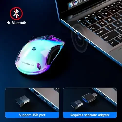 Memzuoix 2.4G LED Wireless Mouse, Rechargeable Ergonomic Mouse with Detachable Cover, 1200 DPI Portable Optical Computer Mouse with USB Receiver for Laptop, PC, Desktop and MacBook, 5 Buttons - 5