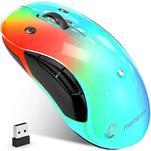 Memzuoix 2.4G LED Wireless Mouse, Rechargeable Ergonomic Mouse with Detachable Cover, 1200 DPI Portable Optical Computer Mouse with USB Receiver for Laptop, PC, Desktop and MacBook, 5 Buttons 