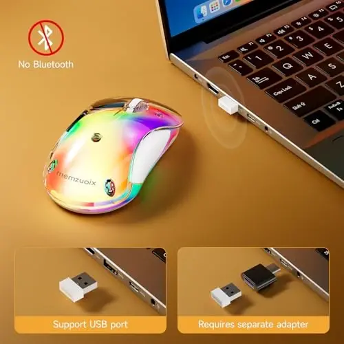 memzuoix 2.4G LED Wireless Mouse, Rechargeable Ergonomic Mouse with Detachable Cover, 1400 DPI Portable Optical Computer Mouse with USB Receiver for Laptop, PC, Desktop and MacBook, 5 Buttons - 5