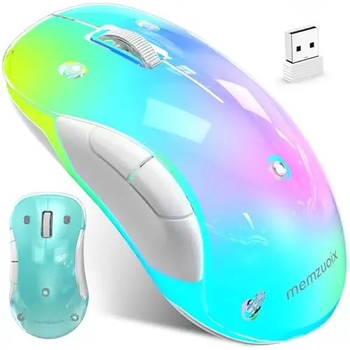 memzuoix 2.4G LED Wireless Mouse, Rechargeable Ergonomic Mouse with Detachable Cover, 1400 DPI Portable Optical Computer Mouse with USB Receiver for Laptop, PC, Desktop and MacBook, 5 Buttons-Blue - 6