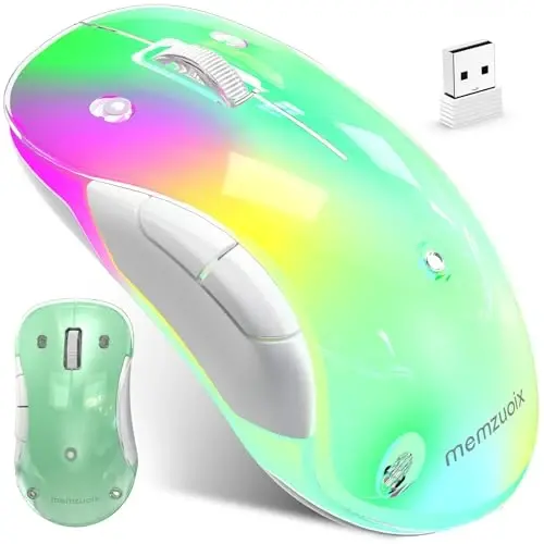 memzuoix 2.4G LED Wireless Mouse, Rechargeable Ergonomic Mouse with Detachable Cover, 1400 DPI Portable Optical Computer Mouse with USB Receiver for Laptop, PC, Desktop and MacBook, 5 Buttons-Green 