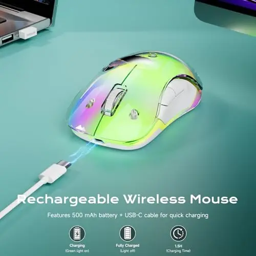 memzuoix 2.4G LED Wireless Mouse, Rechargeable Ergonomic Mouse with Detachable Cover, 1400 DPI Portable Optical Computer Mouse with USB Receiver for Laptop, PC, Desktop and MacBook, 5 Buttons-Green - 4