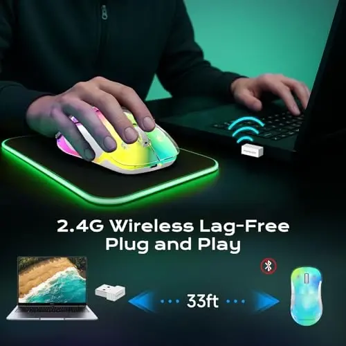 memzuoix 2.4G LED Wireless Mouse, Rechargeable Ergonomic Mouse with Detachable Cover, 1400 DPI Portable Optical Computer Mouse with USB Receiver for Laptop, PC, Desktop and MacBook, 5 Buttons-Green - 6