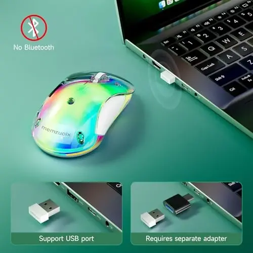 memzuoix 2.4G LED Wireless Mouse, Rechargeable Ergonomic Mouse with Detachable Cover, 1400 DPI Portable Optical Computer Mouse with USB Receiver for Laptop, PC, Desktop and MacBook, 5 Buttons-Green - 5