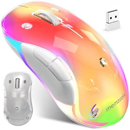 memzuoix 2.4G LED Wireless Mouse, Rechargeable Ergonomic Mouse with Detachable Cover, 1400 DPI Portable Optical Computer Mouse with USB Receiver for Laptop, PC, Desktop and MacBook, 5 Buttons - MEMZUOIX