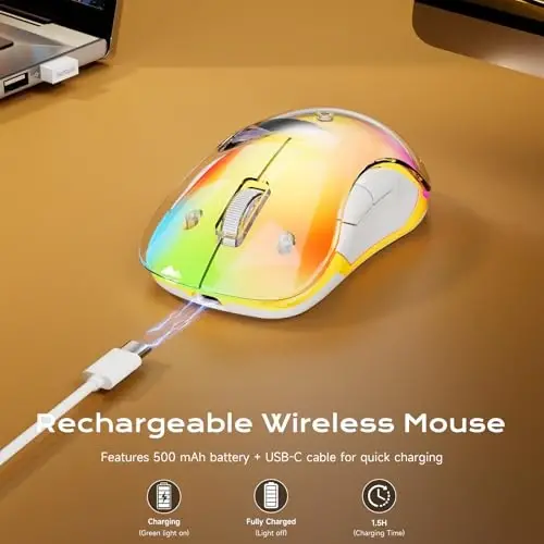 memzuoix 2.4G LED Wireless Mouse, Rechargeable Ergonomic Mouse with Detachable Cover, 1400 DPI Portable Optical Computer Mouse with USB Receiver for Laptop, PC, Desktop and MacBook, 5 Buttons - 4