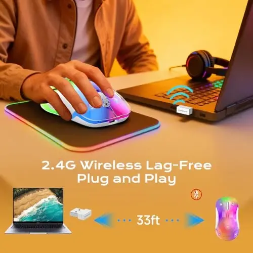 memzuoix 2.4G LED Wireless Mouse, Rechargeable Ergonomic Mouse with Detachable Cover, 1400 DPI Portable Optical Computer Mouse with USB Receiver for Laptop, PC, Desktop and MacBook, 5 Buttons - 6