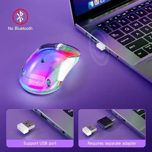 memzuoix 2.4G LED Wireless Mouse, Rechargeable Ergonomic Mouse with Detachable Cover, 1400 DPI Portable Optical Computer Mouse with USB Receiver for Laptop, PC, Desktop and MacBook, 5 Buttons-Purple - 5