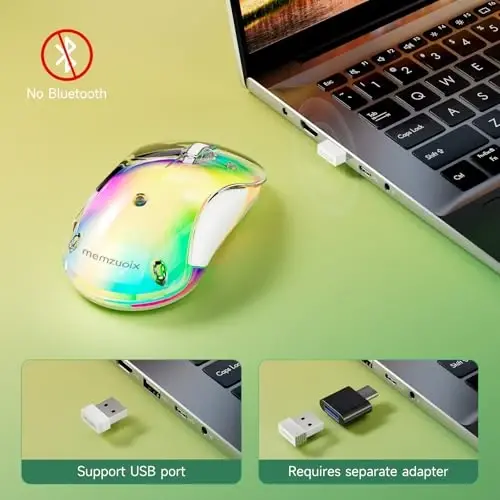 memzuoix 2.4G LED Wireless Mouse, Rechargeable Ergonomic Mouse with Detachable Cover, 1400 DPI Portable Optical Computer Mouse with USB Receiver for Laptop, PC, Desktop and MacBook, 5 Buttons-Yellow - 5