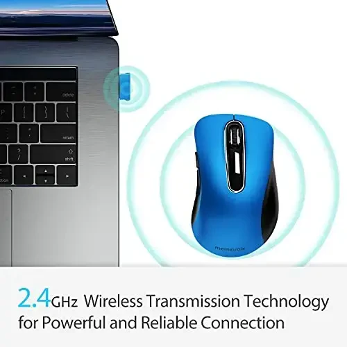 memzuoix 2.4G Portable Wireless Mouse, 1400 DPI Mobile Optical Cordless Mice with USB Receiver for Computer, Laptop, PC, Desktop, MacBook, 5 Buttons, Blue - 1