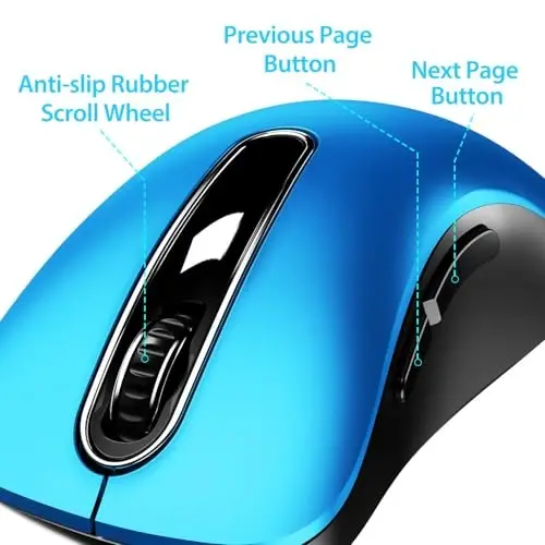 memzuoix 2.4G Portable Wireless Mouse, 1400 DPI Mobile Optical Cordless Mice with USB Receiver for Computer, Laptop, PC, Desktop, MacBook, 5 Buttons, Blue - 3