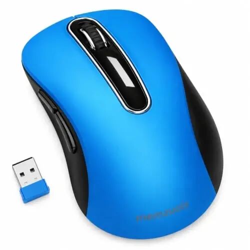 memzuoix 2.4G Portable Wireless Mouse, 1400 DPI Mobile Optical Cordless Mice with USB Receiver for Computer, Laptop, PC, Desktop, MacBook, 5 Buttons, Blue - 1