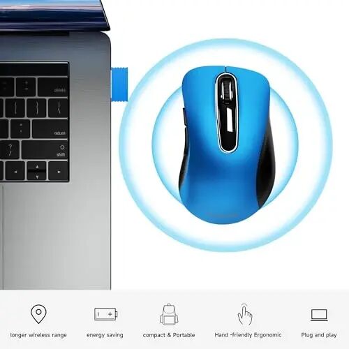 memzuoix 2.4G Portable Wireless Mouse, 1400 DPI Mobile Optical Cordless Mice with USB Receiver for Computer, Laptop, PC, Desktop, MacBook, 5 Buttons, Blue - memzuoix (1)