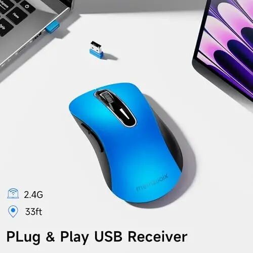 memzuoix 2.4G Portable Wireless Mouse, 1400 DPI Mobile Optical Cordless Mice with USB Receiver for Computer, Laptop, PC, Desktop, MacBook, 5 Buttons, Blue - 5