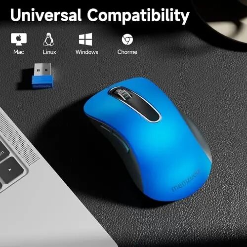 memzuoix 2.4G Portable Wireless Mouse, 1400 DPI Mobile Optical Cordless Mice with USB Receiver for Computer, Laptop, PC, Desktop, MacBook, 5 Buttons, Blue - 6