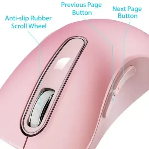 memzuoix 2.4G Wireless Mouse, 1400 DPI Mobile Optical Cordless Mouse with USB Receiver, Portable Computer Mice for Laptop, PC, Desktop, MacBook, 5 Buttons (Pink) - 4