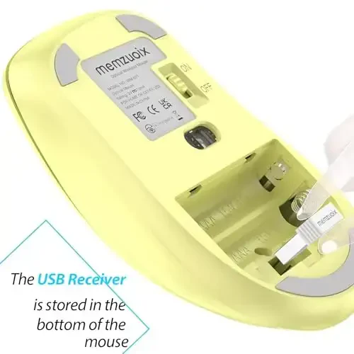 memzuoix 2.4G simsiz sichqonchasi, 1400 DPI kompyuter sichqonchasi USB qabul qiluvchi, portativ simsiz USB sichqonchasi batareyasi bilan ishlaydigan simsiz sichqonchalar noutbuk, kompyuter, ish stoli uchun, 5 tugma (ochiq sariq) - 5