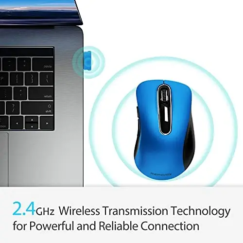 memzuoix 2.4G Portable Wireless Mouse, 1400 DPI Mobile Optical Cordless Mice with USB Receiver for Computer, Laptop, PC, Desktop, MacBook, 5 Buttons, Blue - 1