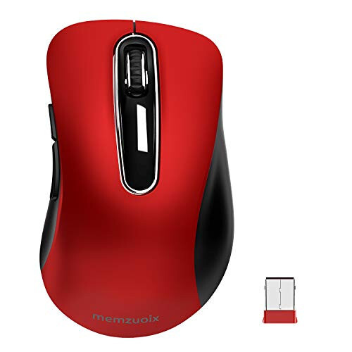 Memzuoix 2.4G Wireless Mouse, 1200 DPI Mobile Optical Cordless Mouse with USB Receiver, Portable Computer Mice for Laptop, PC, Desktop, MacBook, 5 Buttons, Red - 1