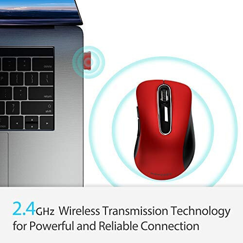 Memzuoix 2.4G Wireless Mouse, 1200 DPI Mobile Optical Cordless Mouse with USB Receiver, Portable Computer Mice for Laptop, PC, Desktop, MacBook, 5 Buttons, Red - 2