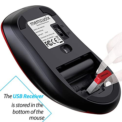 Memzuoix 2.4G Wireless Mouse, 1200 DPI Mobile Optical Cordless Mouse with USB Receiver, Portable Computer Mice for Laptop, PC, Desktop, MacBook, 5 Buttons, Red - 5