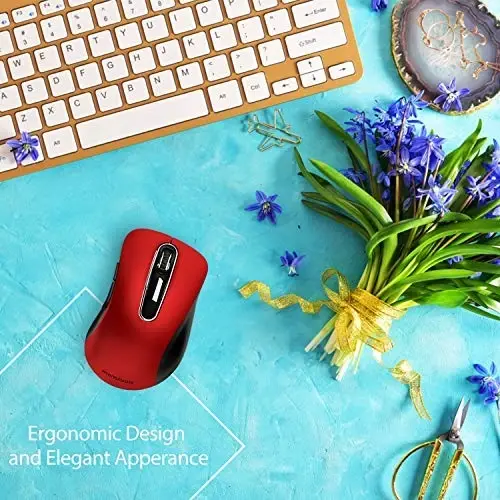 Memzuoix 2.4G Wireless Mouse, 1200 DPI Mobile Optical Cordless Mouse with USB Receiver, Portable Computer Mice for Laptop, PC, Desktop, MacBook, 5 Buttons, Red 