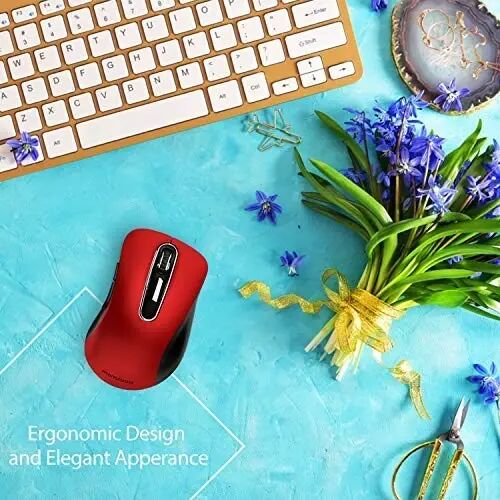Memzuoix 2.4G Wireless Mouse, 1200 DPI Mobile Optical Cordless Mouse with USB Receiver, Portable Computer Mice for Laptop, PC, Desktop, MacBook, 5 Buttons, Red - MEMZUOIX