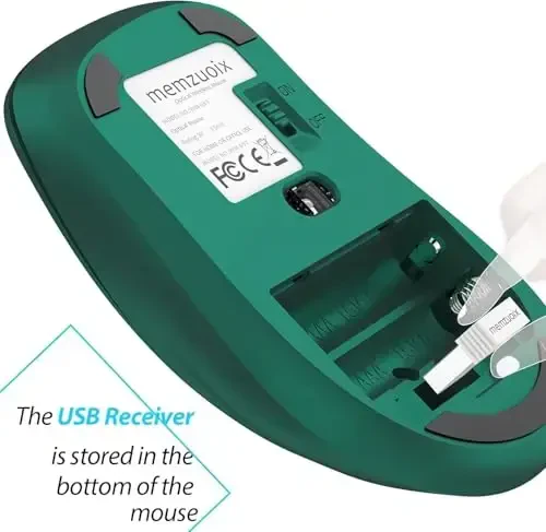 memzuoix 2.4G Wireless Mouse, 1400 DPI Computer Mice USB Receiver, Portable Wireless USB Mouse Battery Powered Cordless Mice for Laptop, PC, Desktop, 5 Buttons (Dark Green) - 4