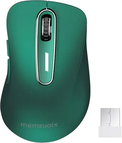 memzuoix 2.4G Wireless Mouse, 1400 DPI Computer Mice USB Receiver, Portable Wireless USB Mouse Battery Powered Cordless Mice for Laptop, PC, Desktop, 5 Buttons (Dark Green) - 1