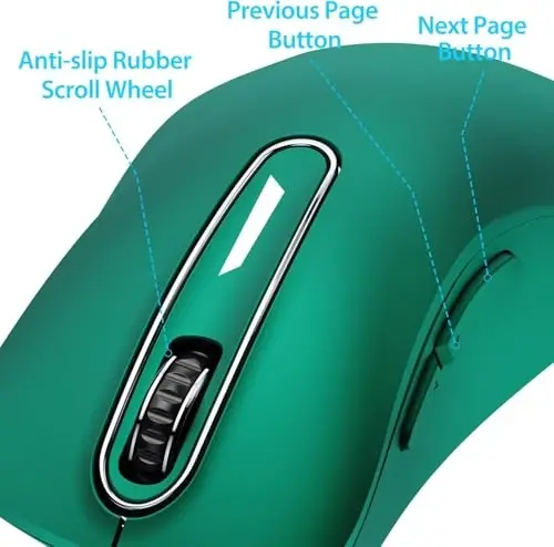 memzuoix 2.4G Wireless Mouse, 1400 DPI Computer Mice USB Receiver, Portable Wireless USB Mouse Battery Powered Cordless Mice for Laptop, PC, Desktop, 5 Buttons (Dark Green) - 3