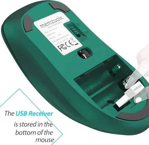 memzuoix 2.4G Wireless Mouse, 1400 DPI Computer Mice USB Receiver, Portable Wireless USB Mouse Battery Powered Cordless Mice for Laptop, PC, Desktop, 5 Buttons (Dark Green) - 4