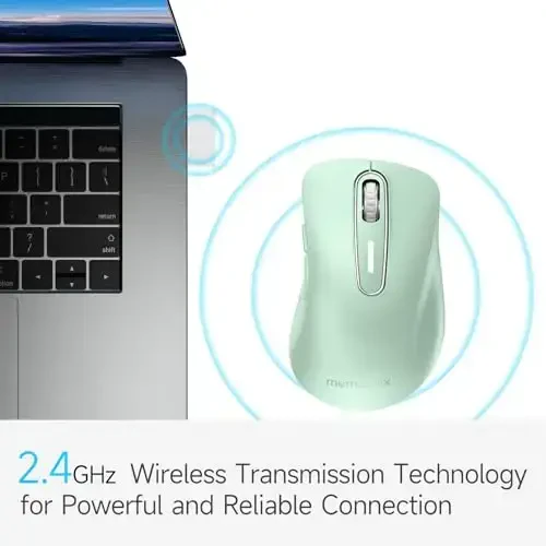 memzuoix 2.4G Wireless Mouse, 1400 DPI Computer Mice USB Receiver, Portable Wireless USB Mouse Battery Powered Cordless Mice for Laptop, PC, Desktop, 5 Buttons (Light Green) - 2
