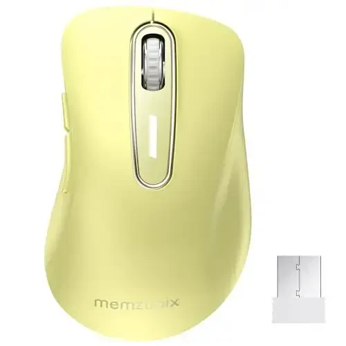 memzuoix 2.4G Wireless Mouse, 1400 DPI Computer Mice USB Receiver, Portable Wireless USB Mouse Battery Powered Cordless Mice for Laptop, PC, Desktop, 5 Buttons (Light Yellow) - MEMZUOIX