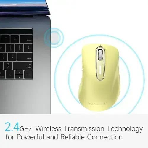 memzuoix 2.4G Wireless Mouse, 1400 DPI Computer Mice USB Receiver, Portable Wireless USB Mouse Battery Powered Cordless Mice for Laptop, PC, Desktop, 5 Buttons (Light Yellow) - MEMZUOIX (1)