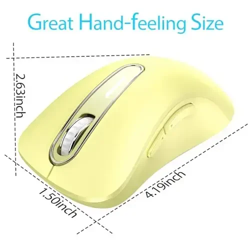 memzuoix 2.4G Wireless Mouse, 1400 DPI Computer Mice USB Receiver, Portable Wireless USB Mouse Battery Powered Cordless Mice for Laptop, PC, Desktop, 5 Buttons (Light Yellow) - 3