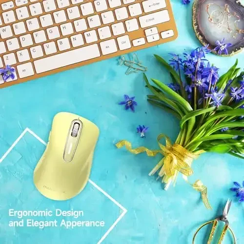 memzuoix 2.4G Wireless Mouse, 1400 DPI Computer Mice USB Receiver, Portable Wireless USB Mouse Battery Powered Cordless Mice for Laptop, PC, Desktop, 5 Buttons (Light Yellow) - 7