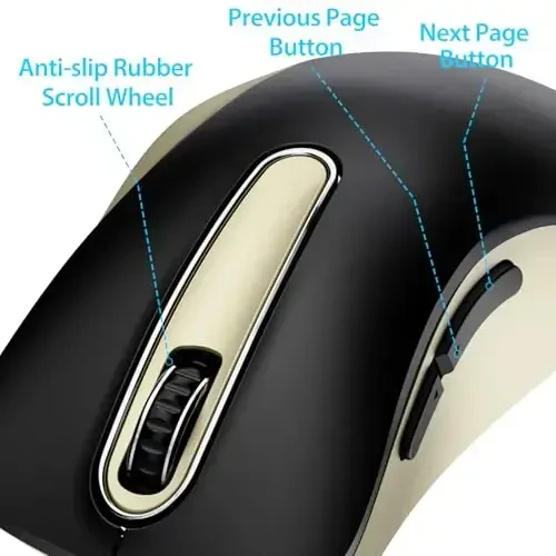 memzuoix 2.4G Wireless Mouse, 1400 DPI Computer Mice with USB Receiver, Portable Wireless USB Battery Powered Cordless Mouse for Laptop, PC, Desktop, 5 Buttons (Black Gold) - 3