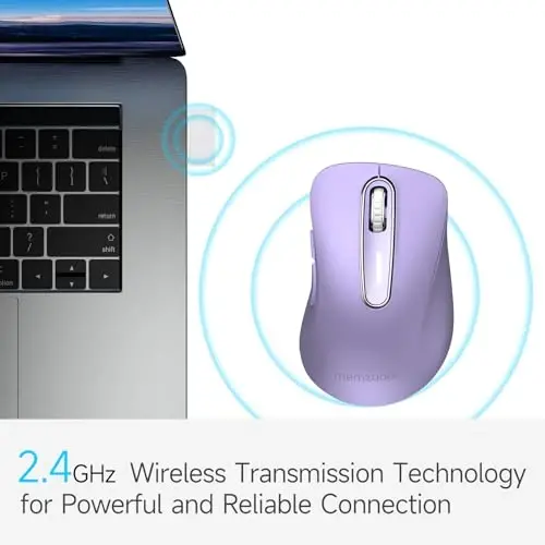 memzuoix 2.4G Wireless Mouse, 1400 DPI Computer Mice with USB Receiver, Portable Wireless USB Mouse Battery Powered Cordless Mice for Laptop, PC, Desktop, 5 Buttons (Lilac) - 2