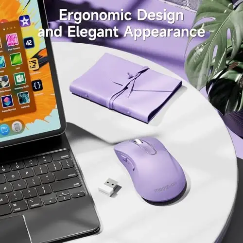 memzuoix 2.4G Wireless Mouse, 1400 DPI Computer Mice with USB Receiver, Portable Wireless USB Mouse Battery Powered Cordless Mice for Laptop, PC, Desktop, 5 Buttons (Lilac) - 5