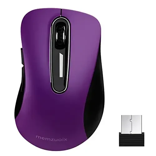 memzuoix 2.4G Wireless Mouse, 1400 DPI Computer Mice with USB Receiver, Portable Wireless USB Mouse Battery Powered Cordless Mice for Laptop, PC, Desktop, 5 Buttons, Purple - 6