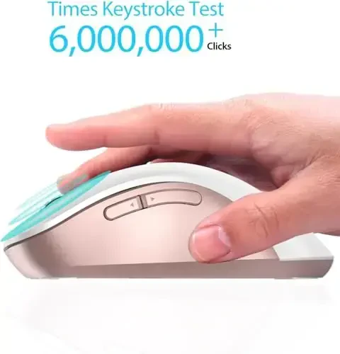 memzuoix 2.4G Wireless Mouse, 1400 DPI Computer Mice with USB Receiver, Portable Wireless USB Mouse Battery Powered Cordless Mice for Laptop, PC, Desktop, 5 Buttons (White Pink) - 4