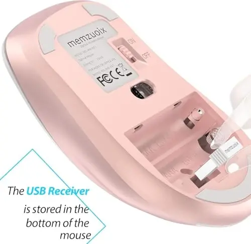 memzuoix 2.4G Wireless Mouse, 1400 DPI Computer Mice with USB Receiver, Portable Wireless USB Mouse Battery Powered Cordless Mice for Laptop, PC, Desktop, 5 Buttons (White Pink) - 5