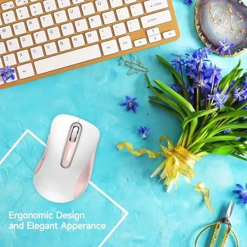 memzuoix 2.4G Wireless Mouse, 1400 DPI Computer Mice with USB Receiver, Portable Wireless USB Mouse Battery Powered Cordless Mice for Laptop, PC, Desktop, 5 Buttons (White Pink) - 6