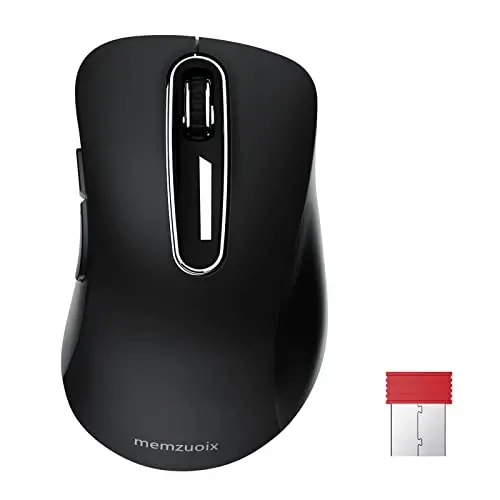 memzuoix 2.4G Wireless Mouse, 1400 DPI Computer Mouse with USB Receiver, Portable Wireless USB Mice Battery Powered Cordless Mice for Laptop, PC, Desktop, 5 Buttons (Black) - 1