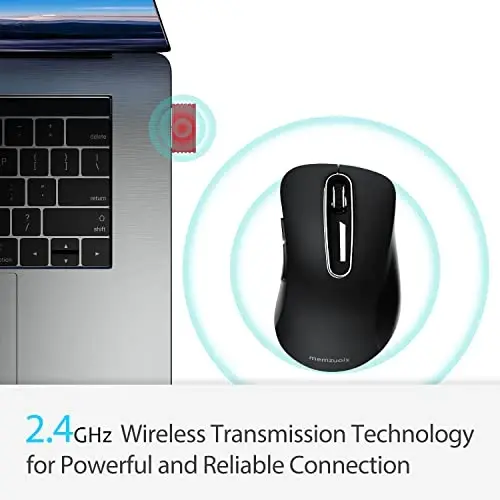 memzuoix 2.4G Wireless Mouse, 1400 DPI Computer Mouse with USB Receiver, Portable Wireless USB Mice Battery Powered Cordless Mice for Laptop, PC, Desktop, 5 Buttons (Black) - 2