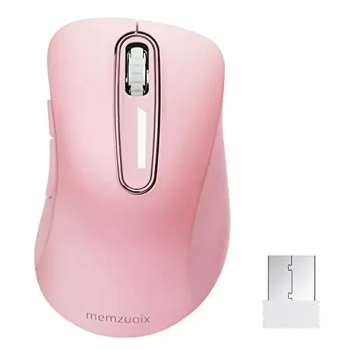 memzuoix 2.4G Wireless Mouse, 1400 DPI Mobile Optical Cordless Mouse with USB Receiver, Portable Computer Mice for Laptop, PC, Desktop, MacBook, 5 Buttons (Pink) 
