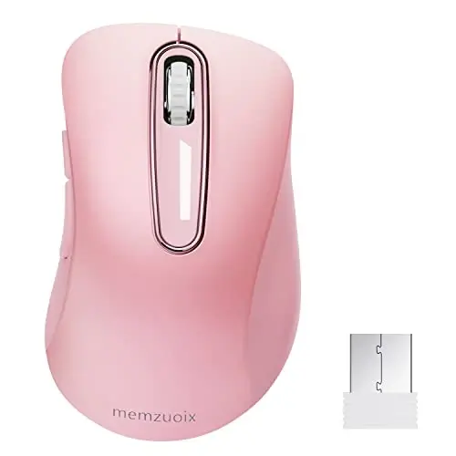 memzuoix 2.4G Wireless Mouse, 1400 DPI Mobile Optical Cordless Mouse with USB Receiver, Portable Computer Mice for Laptop, PC, Desktop, MacBook, 5 Buttons (Pink) - 1